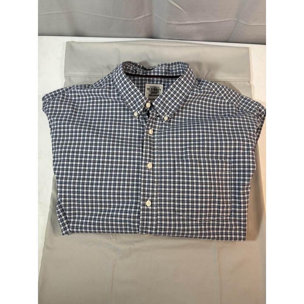 Old Navy Blue-Grey Plaid Long Sleeve Dress Shirt (new, regular fit, 100% cotton)